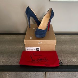 Authentic Christian Louboutin Bianca 140 Veau Velours Navy Size 35.5